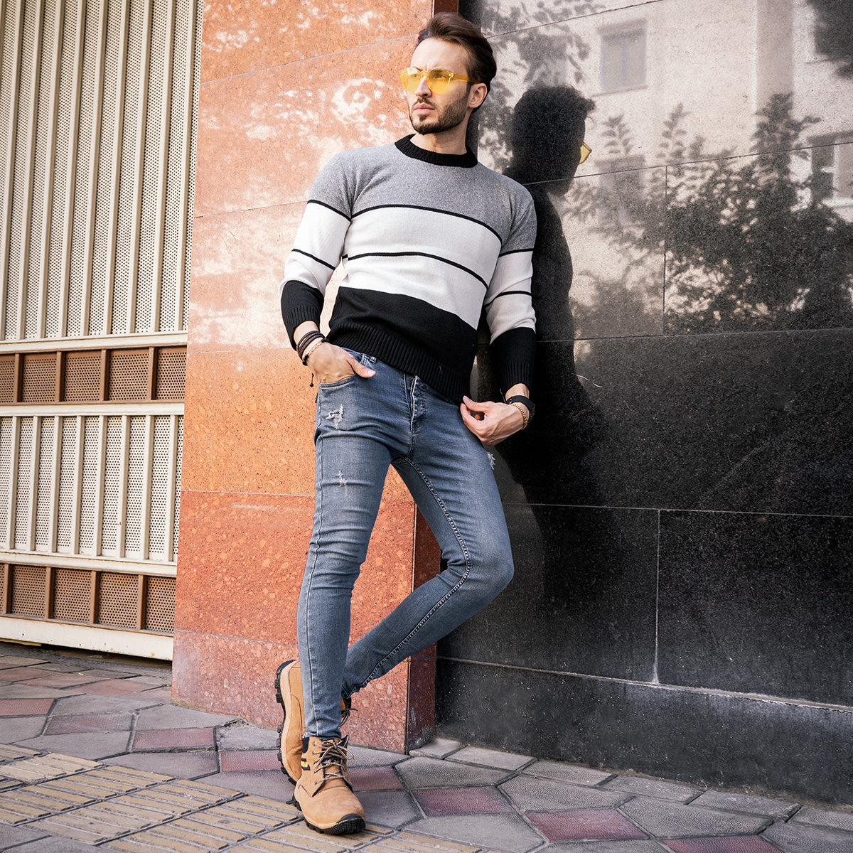 پلیور بافت ۳رنگ یقه گرد مدل AYat