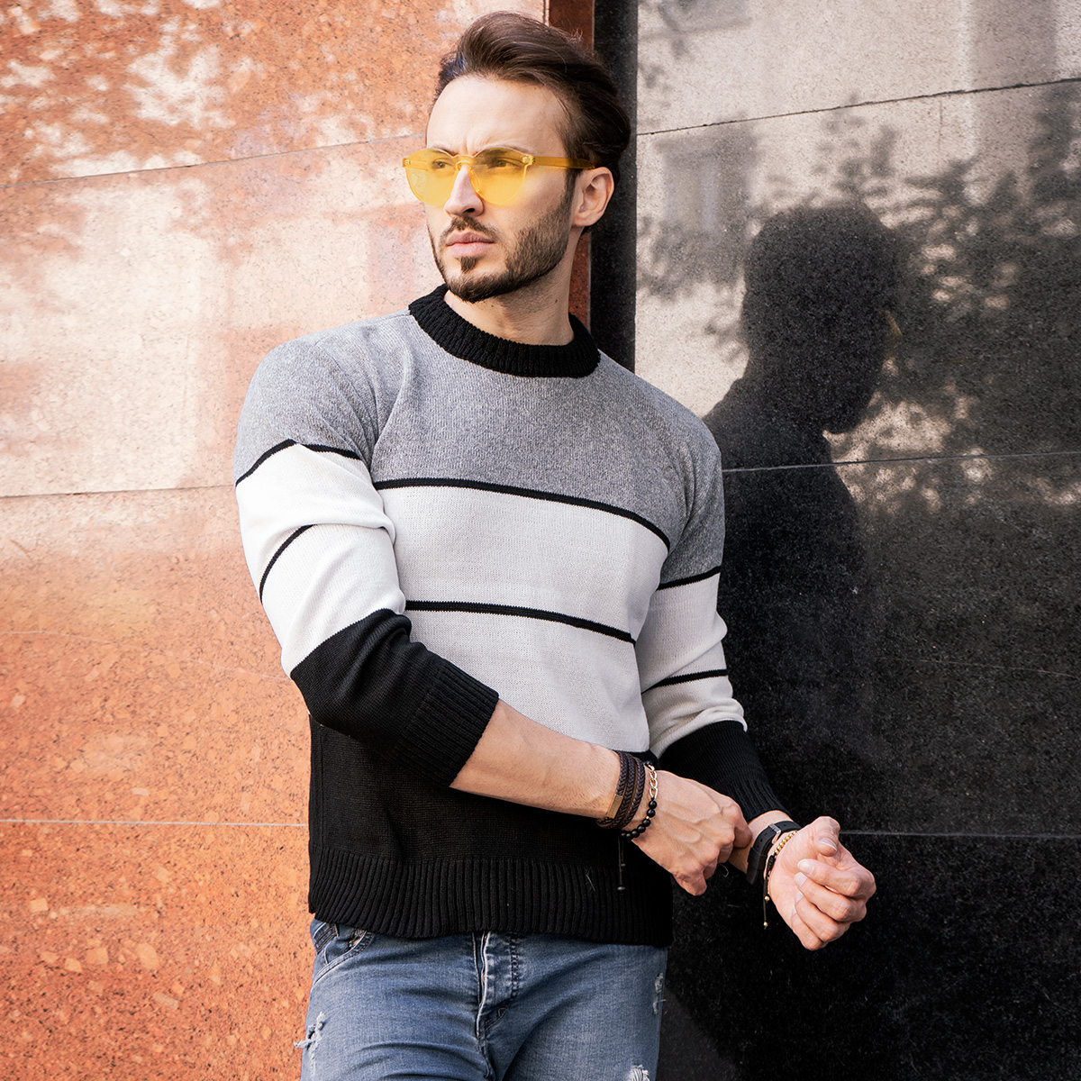 پلیور بافت ۳رنگ یقه گرد مدل AYat