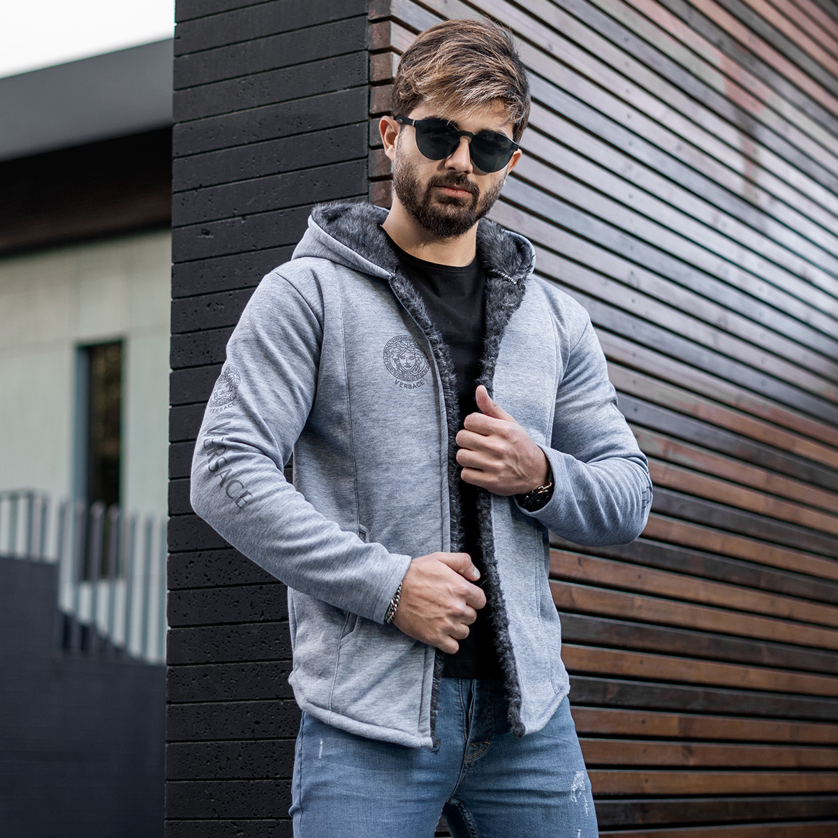 شنل مردانه ورساچه طوسی تیره مدلsogi