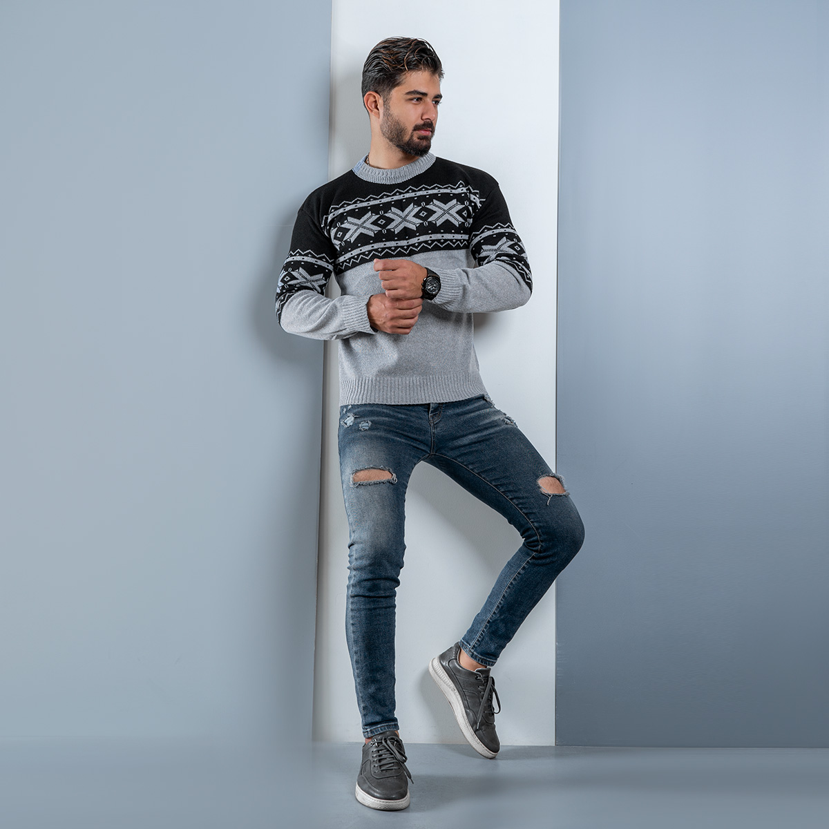 پلیور مردانه (T) مشکی طوسی مدل Servin