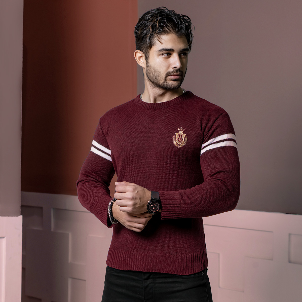 پلیور مردانه زرشکی مدل Akar