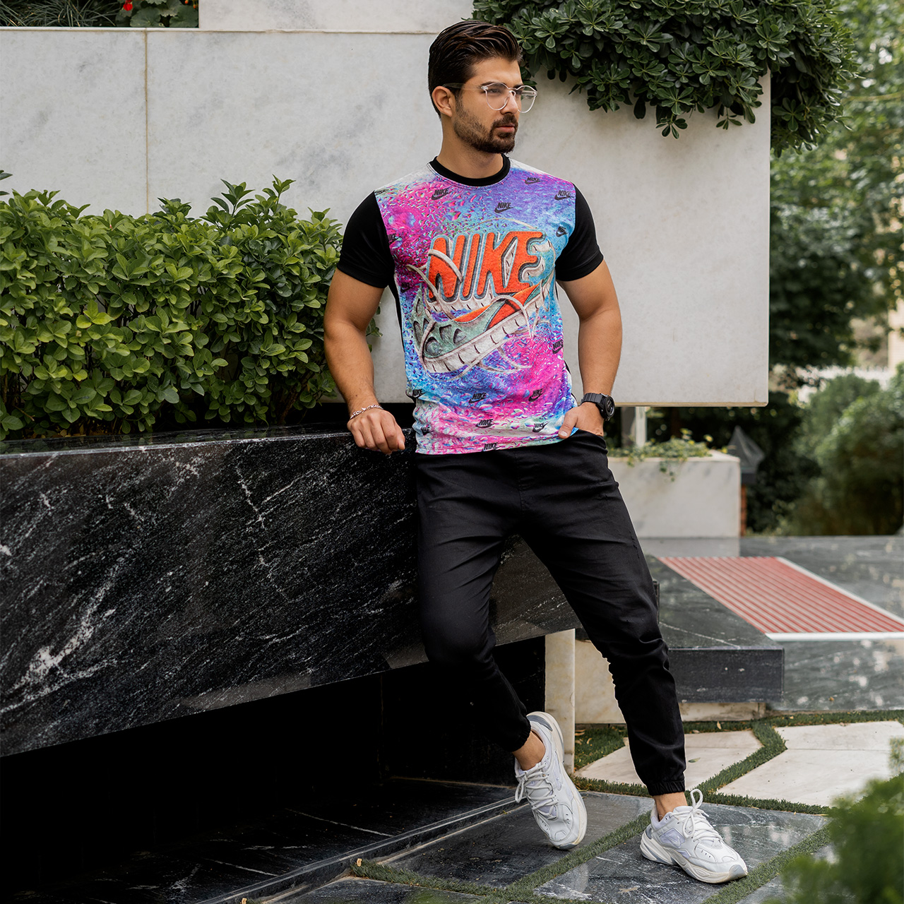 تیشرت مخمل مردانه نایک کفشی صورتی مدلL105