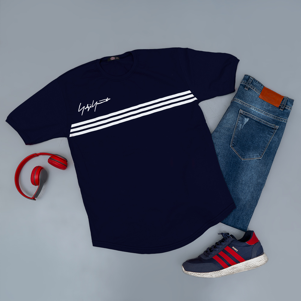 تیشرت مردانه سه خط سرمه ای مدل DENVER