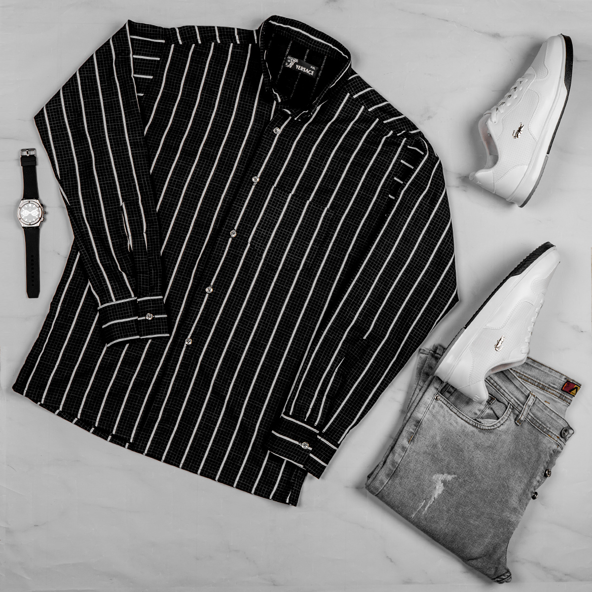 پیراهن مردانه راه راه سفیدمدل Melvis